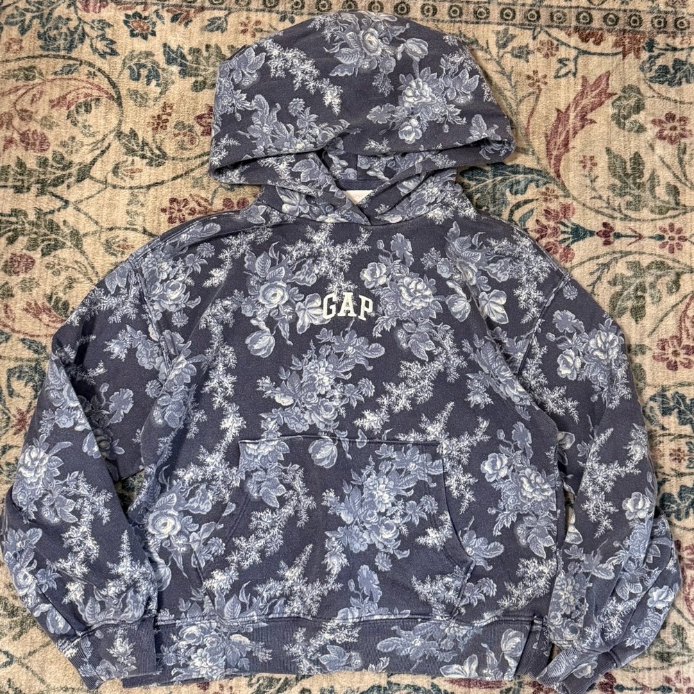Gap X LoveShackFancy Girls Blue Floral Pullover Hoodie